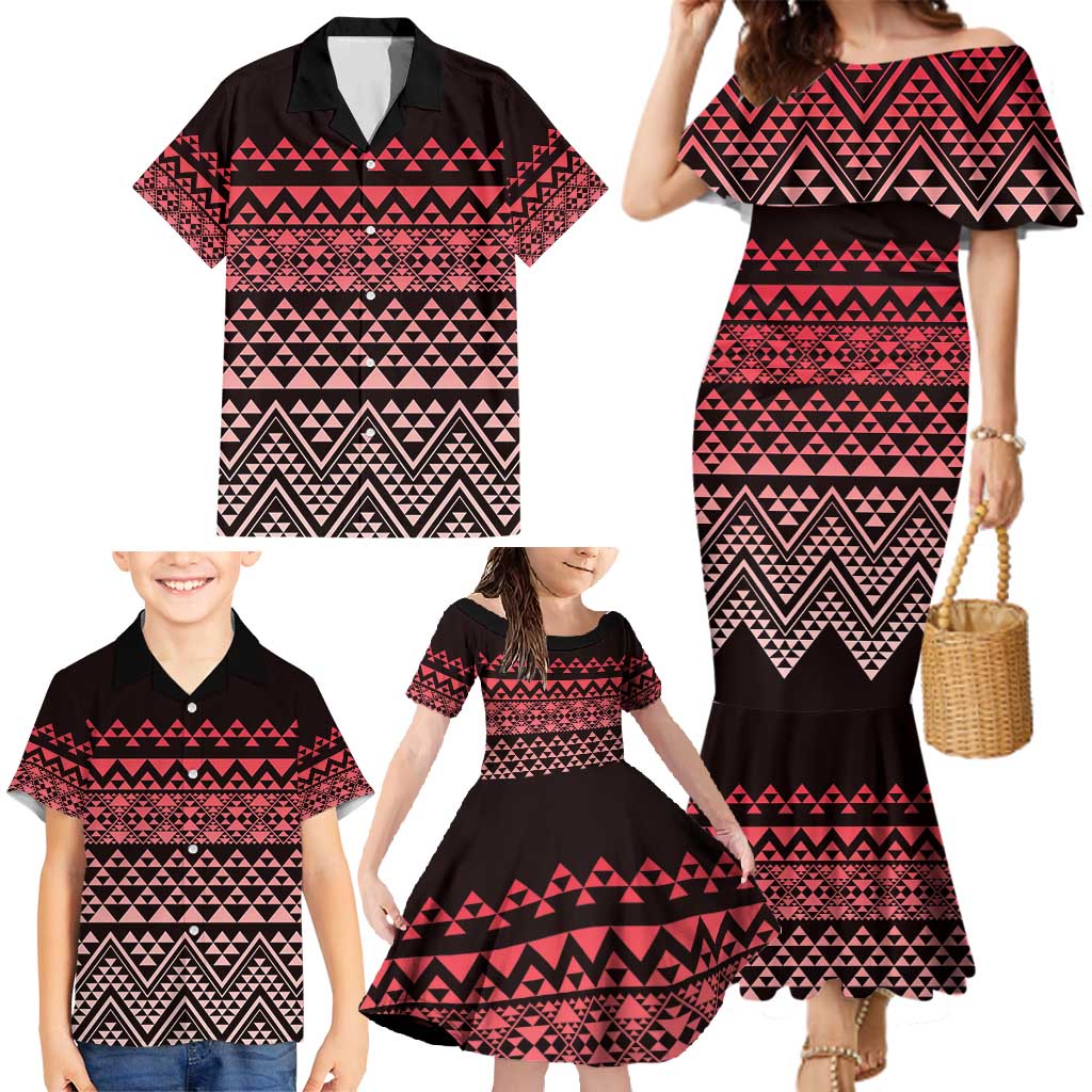 Maori Niho Taniwha Te Wheiao Family Matching Mermaid Dress and Hawaiian Shirt Terracotta LT7 - Polynesian Pride