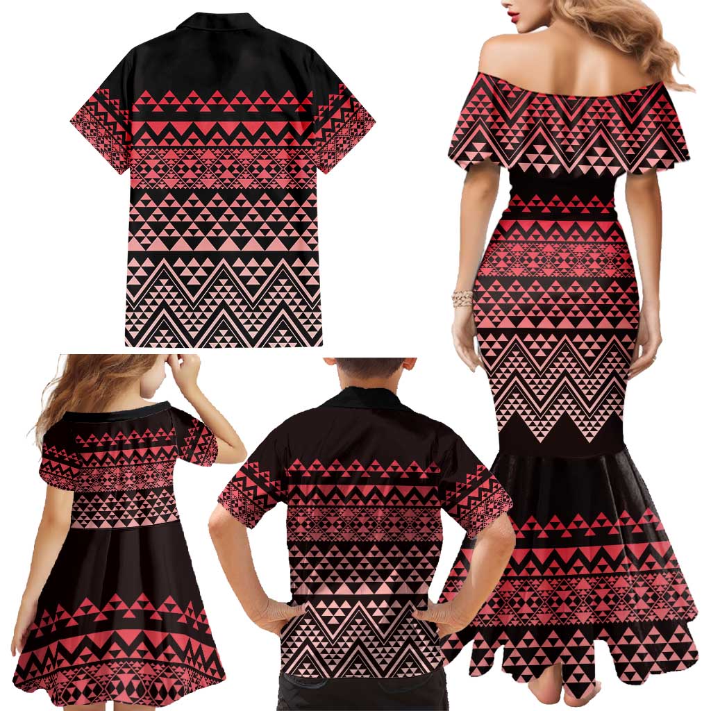 Maori Niho Taniwha Te Wheiao Family Matching Mermaid Dress and Hawaiian Shirt Terracotta LT7 - Polynesian Pride