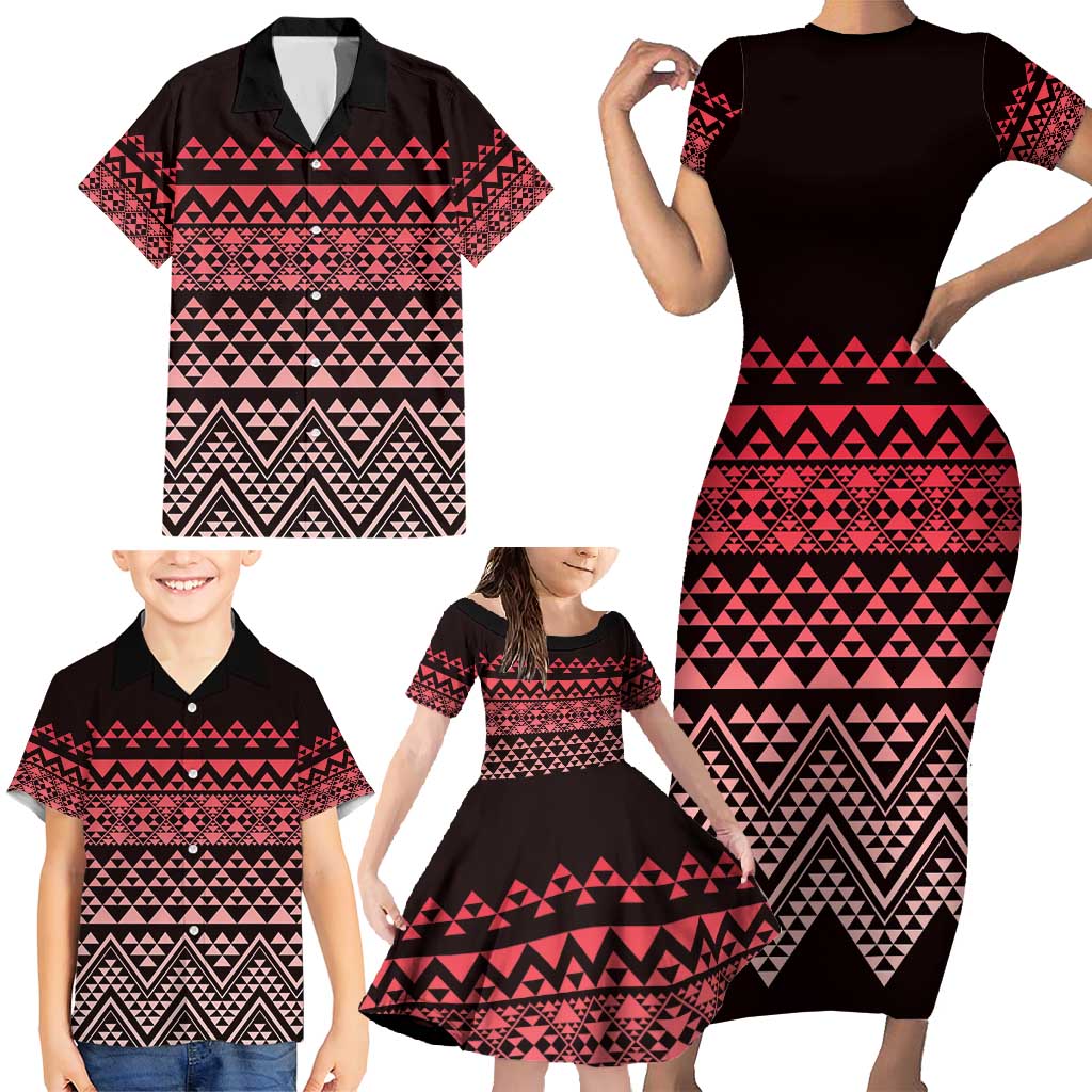 Maori Niho Taniwha Te Wheiao Family Matching Short Sleeve Bodycon Dress and Hawaiian Shirt Terracotta LT7 - Polynesian Pride