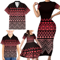Maori Niho Taniwha Te Wheiao Family Matching Short Sleeve Bodycon Dress and Hawaiian Shirt Terracotta LT7 - Polynesian Pride