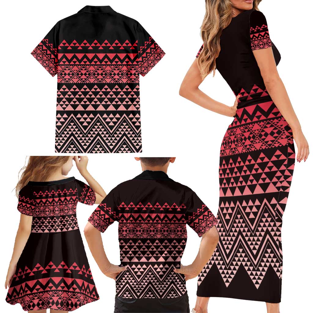 Maori Niho Taniwha Te Wheiao Family Matching Short Sleeve Bodycon Dress and Hawaiian Shirt Terracotta LT7 - Polynesian Pride