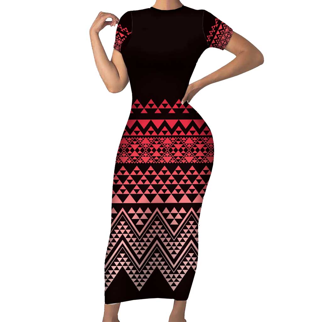 Maori Niho Taniwha Te Wheiao Family Matching Short Sleeve Bodycon Dress and Hawaiian Shirt Terracotta LT7 Mom's Dress Terracotta - Polynesian Pride