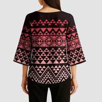 Maori Niho Taniwha Te Wheiao Kimono Sleeve Blouse Terracotta - Polynesian Pride