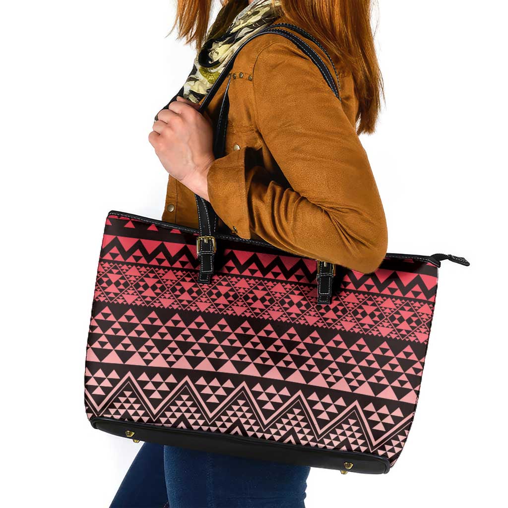 Maori Niho Taniwha Te Wheiao Leather Tote Bag Terracotta - Polynesian Pride