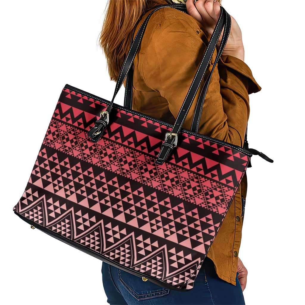 Maori Niho Taniwha Te Wheiao Leather Tote Bag Terracotta - Polynesian Pride