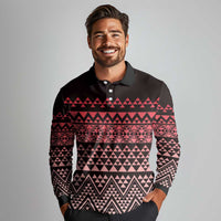 Maori Niho Taniwha Te Wheiao Long Sleeve Polo Shirt Terracotta - Polynesian Pride