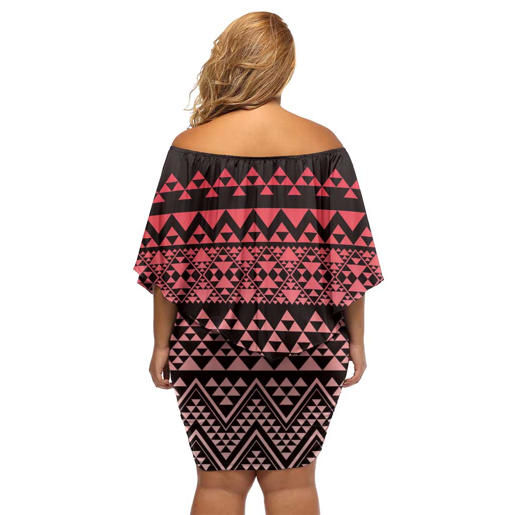 Maori Niho Taniwha Te Wheiao Off Shoulder Short Dress Terracotta - Polynesian Pride