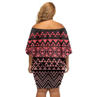 Maori Niho Taniwha Te Wheiao Off Shoulder Short Dress Terracotta - Polynesian Pride