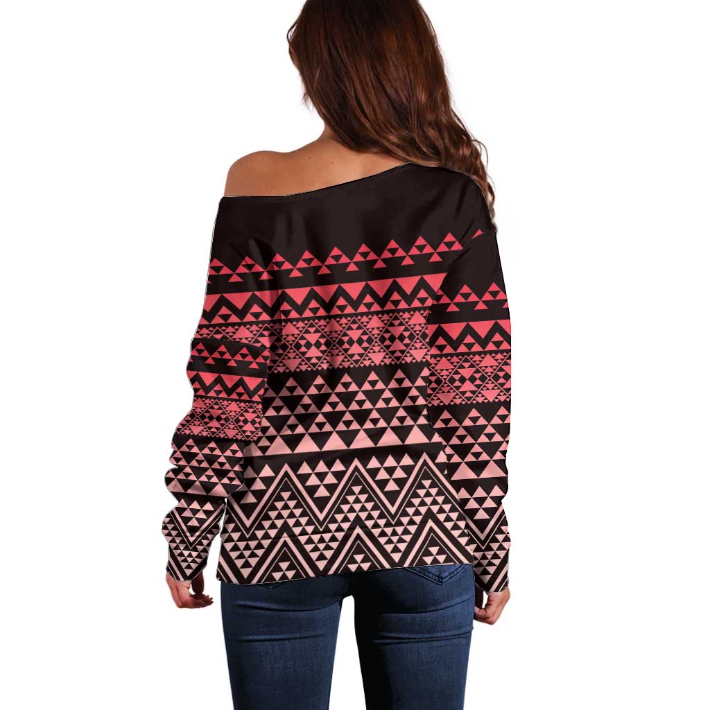 Maori Niho Taniwha Te Wheiao Off Shoulder Sweater Terracotta - Polynesian Pride