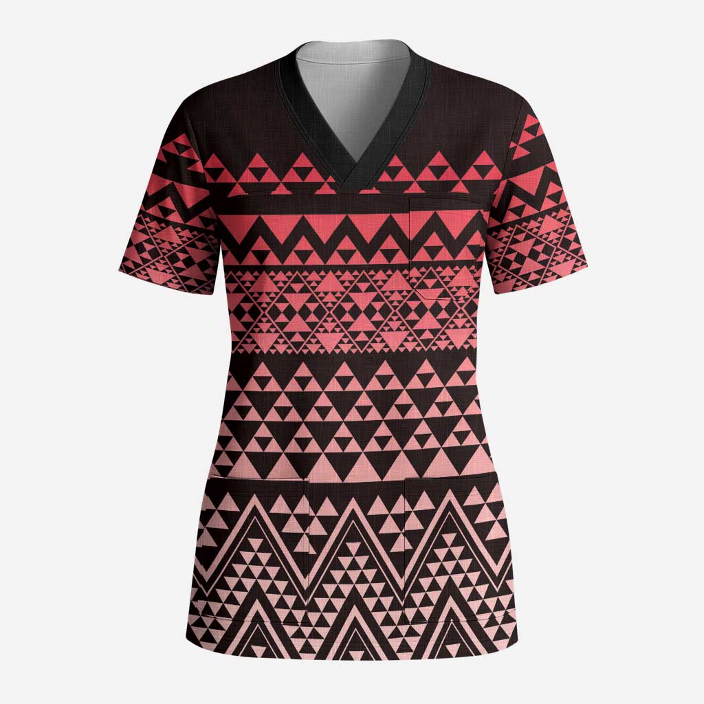 Maori Niho Taniwha Te Wheiao Scrub Top Terracotta - Polynesian Pride