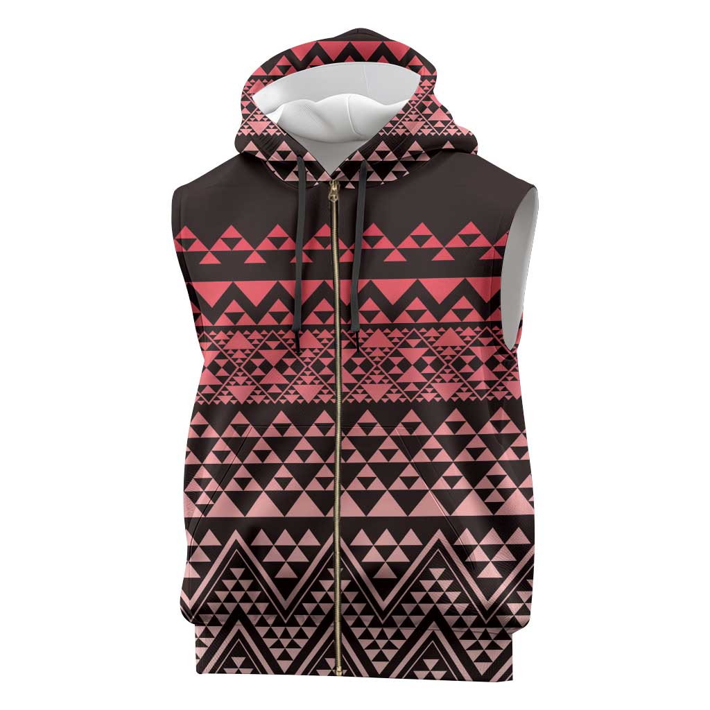 Maori Niho Taniwha Te Wheiao Sleeveless Zip Hoodie Terracotta - Polynesian Pride