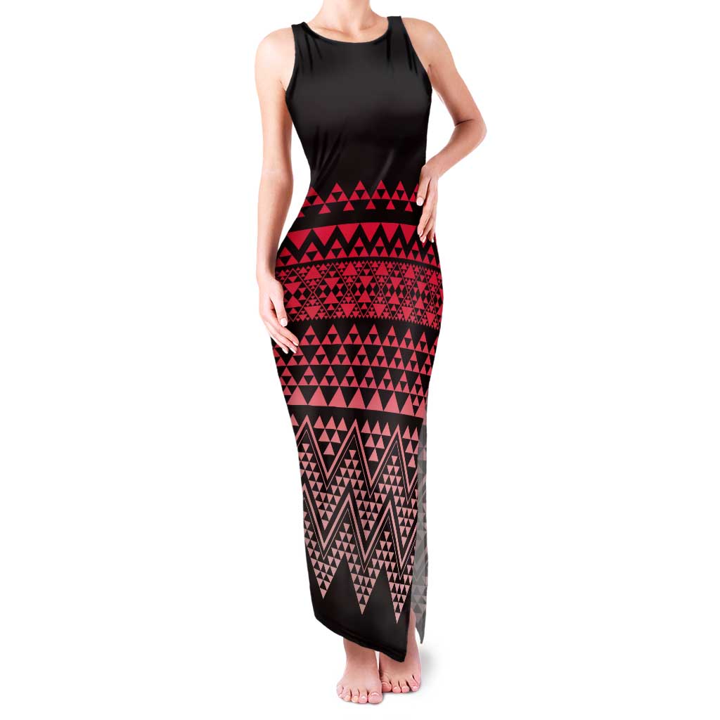 Maori Niho Taniwha Te Wheiao Tank Maxi Dress Terracotta - Polynesian Pride