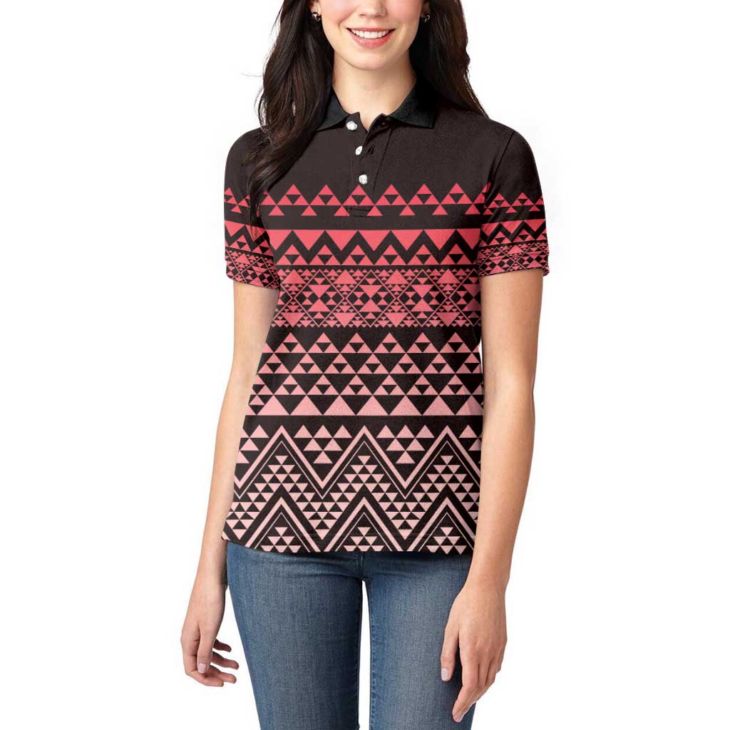 Maori Niho Taniwha Te Wheiao Women Polo Shirt Terracotta - Polynesian Pride