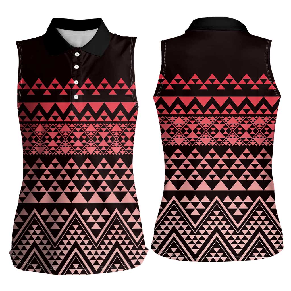 Maori Niho Taniwha Te Wheiao Women Sleeveless Polo Shirt Terracotta - Polynesian Pride