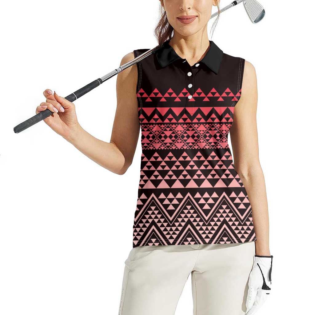 Maori Niho Taniwha Te Wheiao Women Sleeveless Polo Shirt Terracotta - Polynesian Pride