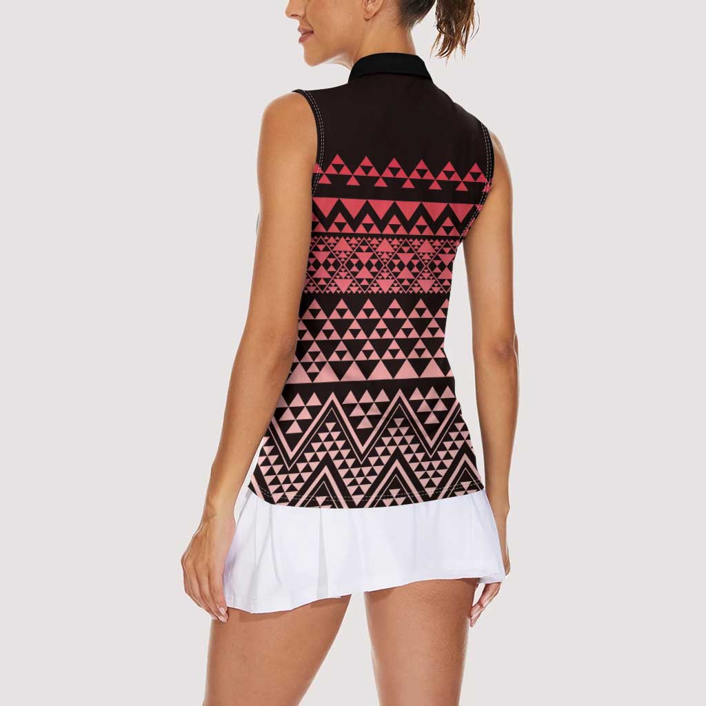 Maori Niho Taniwha Te Wheiao Women Sleeveless Polo Shirt Terracotta - Polynesian Pride