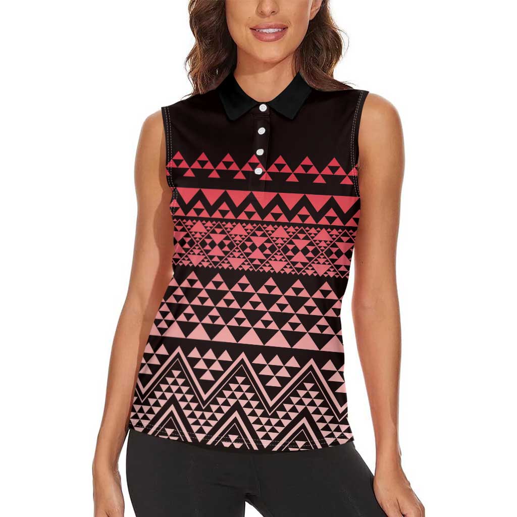 Maori Niho Taniwha Te Wheiao Women Sleeveless Polo Shirt Terracotta - Polynesian Pride