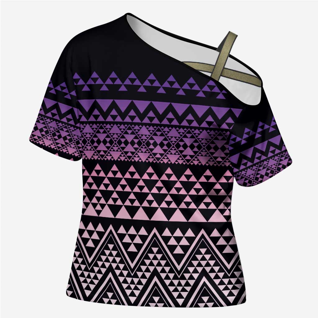 Maori Niho Taniwha Te Wheiao Cross Shoulder Shirt Waiporoporo - Polynesian Pride