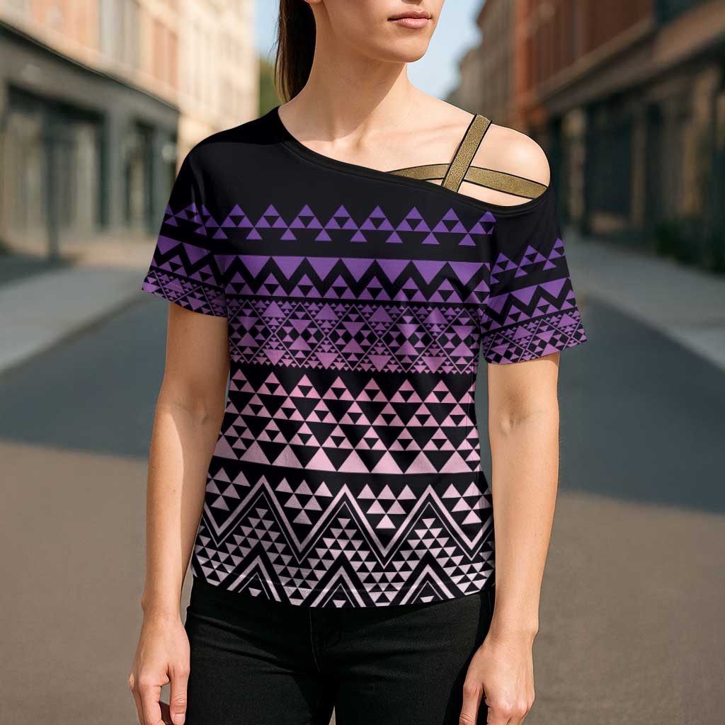 Maori Niho Taniwha Te Wheiao Cross Shoulder Shirt Waiporoporo - Polynesian Pride