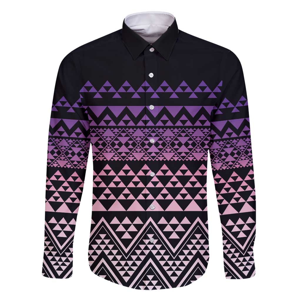 Maori Niho Taniwha Te Wheiao Family Matching Long Sleeve Bodycon Dress and Hawaiian Shirt Waiporoporo LT7 Dad's Shirt - Long Sleeve Purple - Polynesian Pride