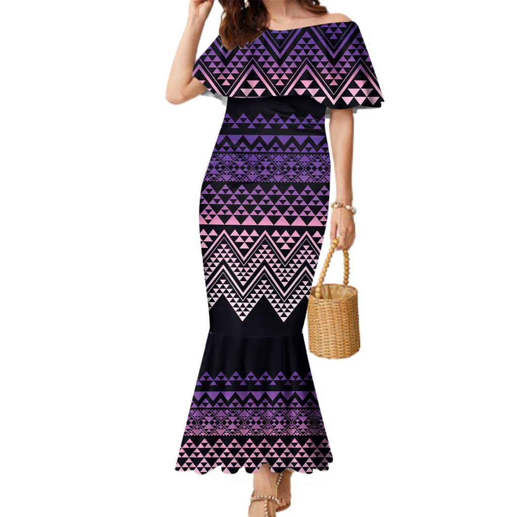 Maori Niho Taniwha Te Wheiao Family Matching Mermaid Dress and Hawaiian Shirt Waiporoporo LT7 Mom's Dress Purple - Polynesian Pride