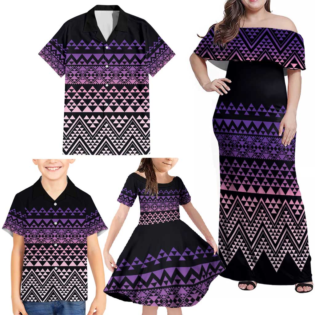 Maori Niho Taniwha Te Wheiao Family Matching Off Shoulder Maxi Dress and Hawaiian Shirt Waiporoporo LT7 - Polynesian Pride