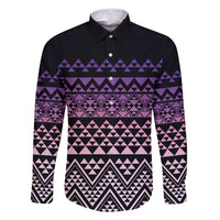 Maori Niho Taniwha Te Wheiao Family Matching Off Shoulder Maxi Dress and Hawaiian Shirt Waiporoporo LT7 Dad's Shirt - Long Sleeve Purple - Polynesian Pride