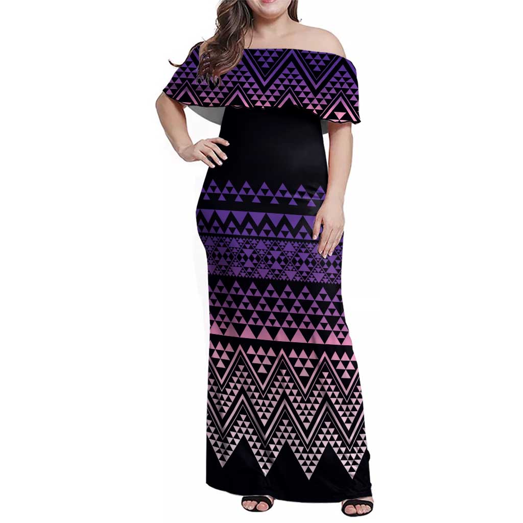 Maori Niho Taniwha Te Wheiao Family Matching Off Shoulder Maxi Dress and Hawaiian Shirt Waiporoporo LT7 Mom's Dress Purple - Polynesian Pride