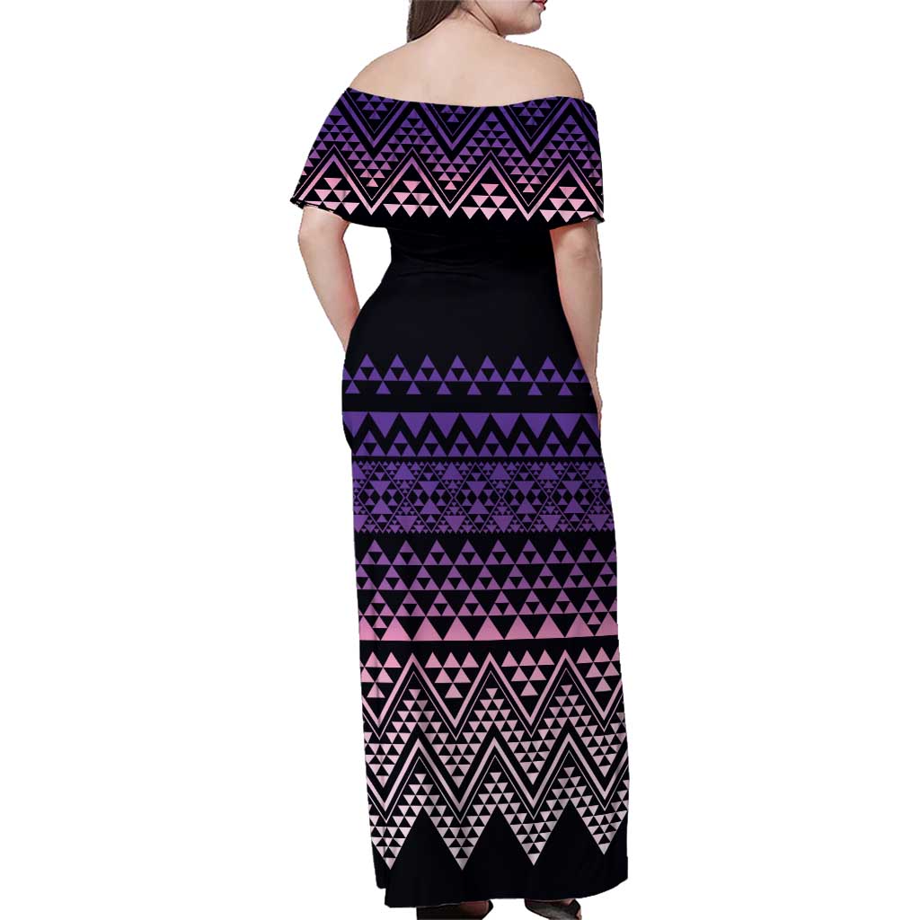 Maori Niho Taniwha Te Wheiao Family Matching Off Shoulder Maxi Dress and Hawaiian Shirt Waiporoporo LT7 - Polynesian Pride