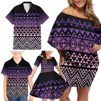 Maori Niho Taniwha Te Wheiao Family Matching Off Shoulder Short Dress and Hawaiian Shirt Waiporoporo LT7 - Polynesian Pride