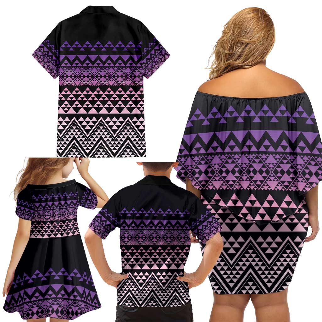 Maori Niho Taniwha Te Wheiao Family Matching Off Shoulder Short Dress and Hawaiian Shirt Waiporoporo LT7 - Polynesian Pride