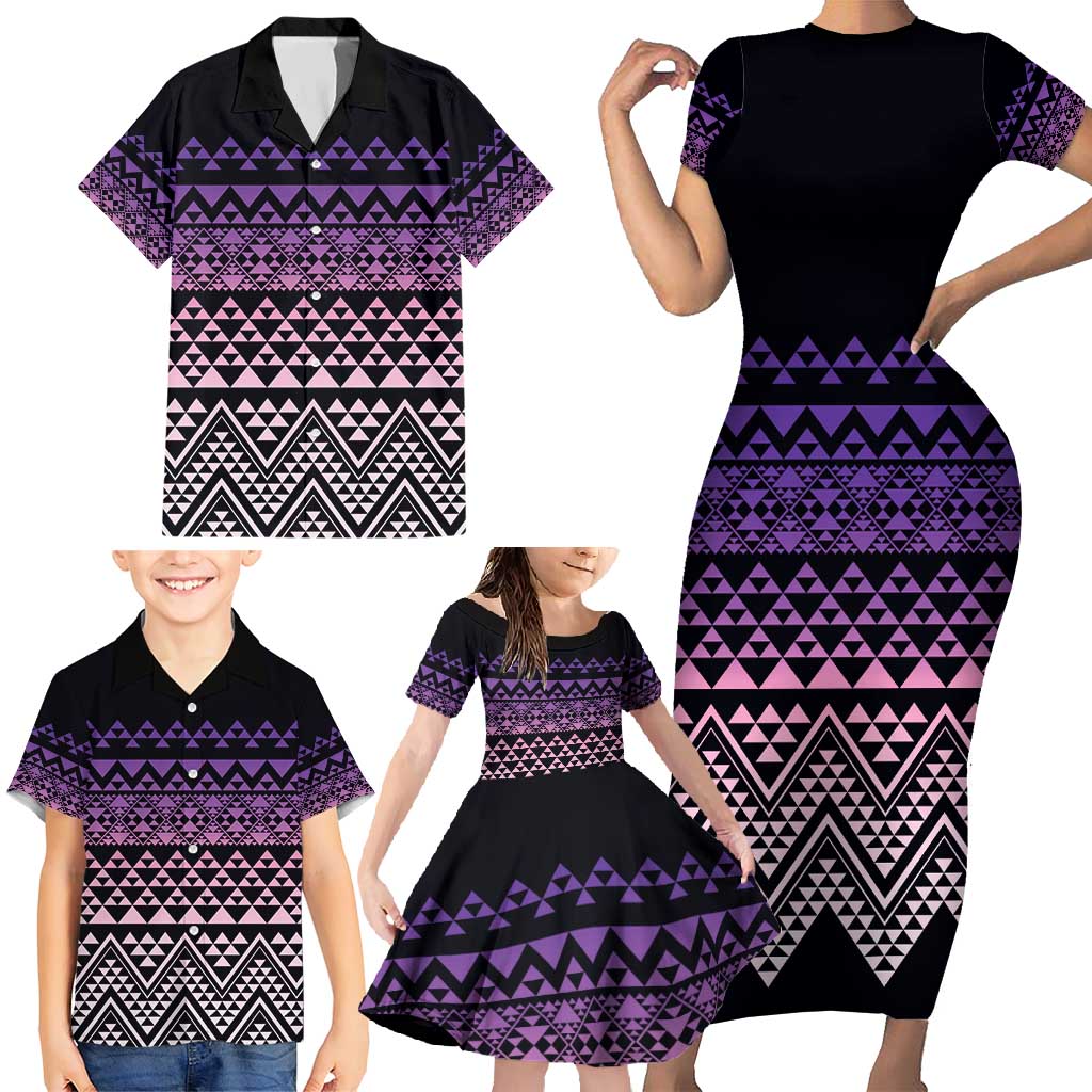 Maori Niho Taniwha Te Wheiao Family Matching Short Sleeve Bodycon Dress and Hawaiian Shirt Waiporoporo LT7 - Polynesian Pride
