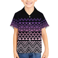 Maori Niho Taniwha Te Wheiao Family Matching Short Sleeve Bodycon Dress and Hawaiian Shirt Waiporoporo LT7 Son's Shirt Purple - Polynesian Pride