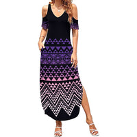 Maori Niho Taniwha Te Wheiao Family Matching Summer Maxi Dress and Hawaiian Shirt Waiporoporo LT7 Mom's Dress Purple - Polynesian Pride
