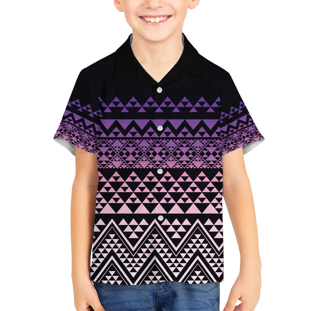 Maori Niho Taniwha Te Wheiao Family Matching Summer Maxi Dress and Hawaiian Shirt Waiporoporo LT7 Son's Shirt Purple - Polynesian Pride