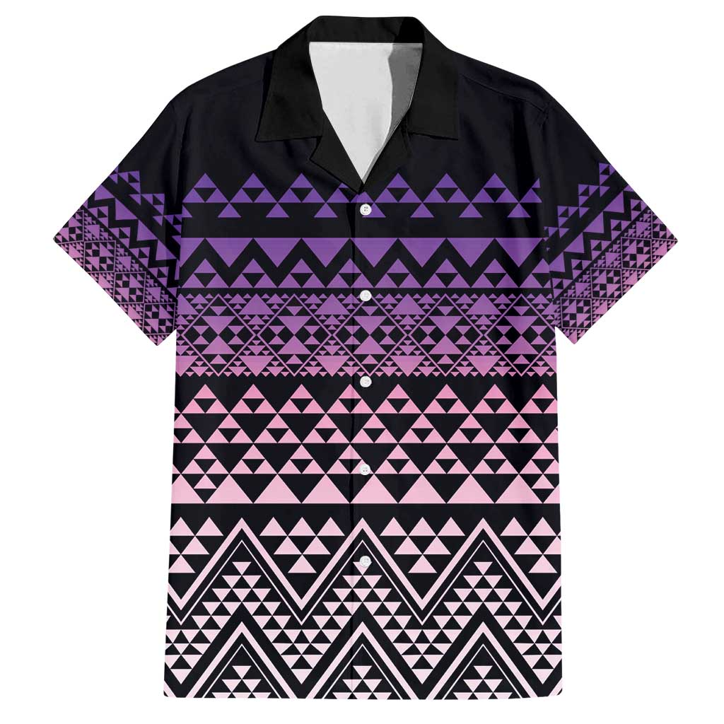 Maori Niho Taniwha Te Wheiao Family Matching Tank Maxi Dress and Hawaiian Shirt Waiporoporo LT7 Dad's Shirt - Short Sleeve Purple - Polynesian Pride