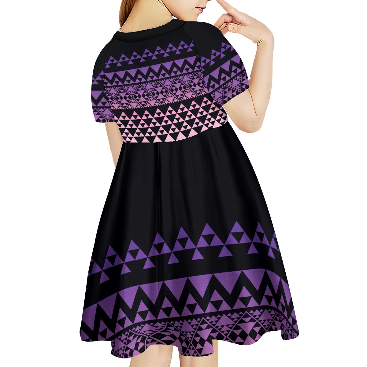 Maori Niho Taniwha Te Wheiao Kid Short Sleeve Dress Waiporoporo - Polynesian Pride