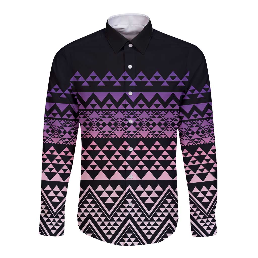 Maori Niho Taniwha Te Wheiao Long Sleeve Button Shirt Waiporoporo - Polynesian Pride