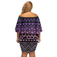 Maori Niho Taniwha Te Wheiao Off Shoulder Short Dress Waiporoporo - Polynesian Pride