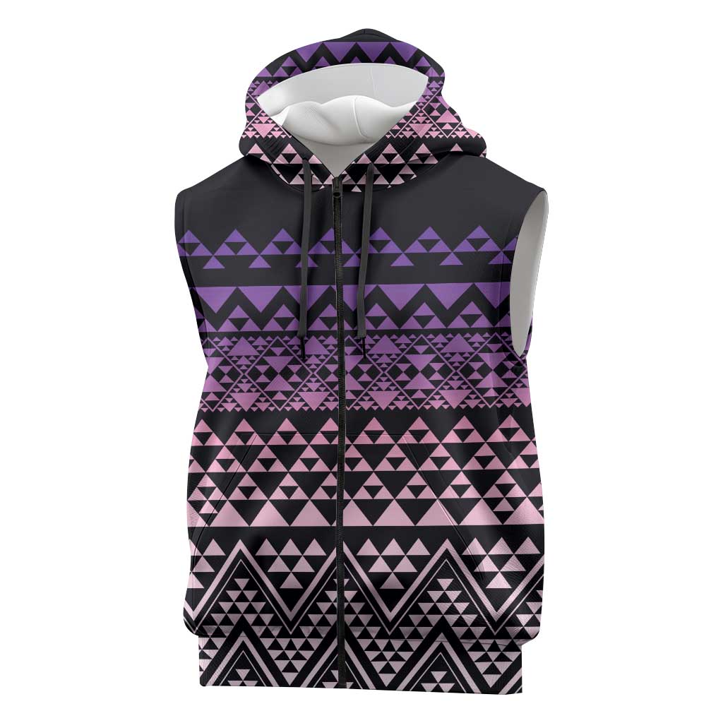 Maori Niho Taniwha Te Wheiao Sleeveless Zip Hoodie Waiporoporo LT7 Purple - Polynesian Pride