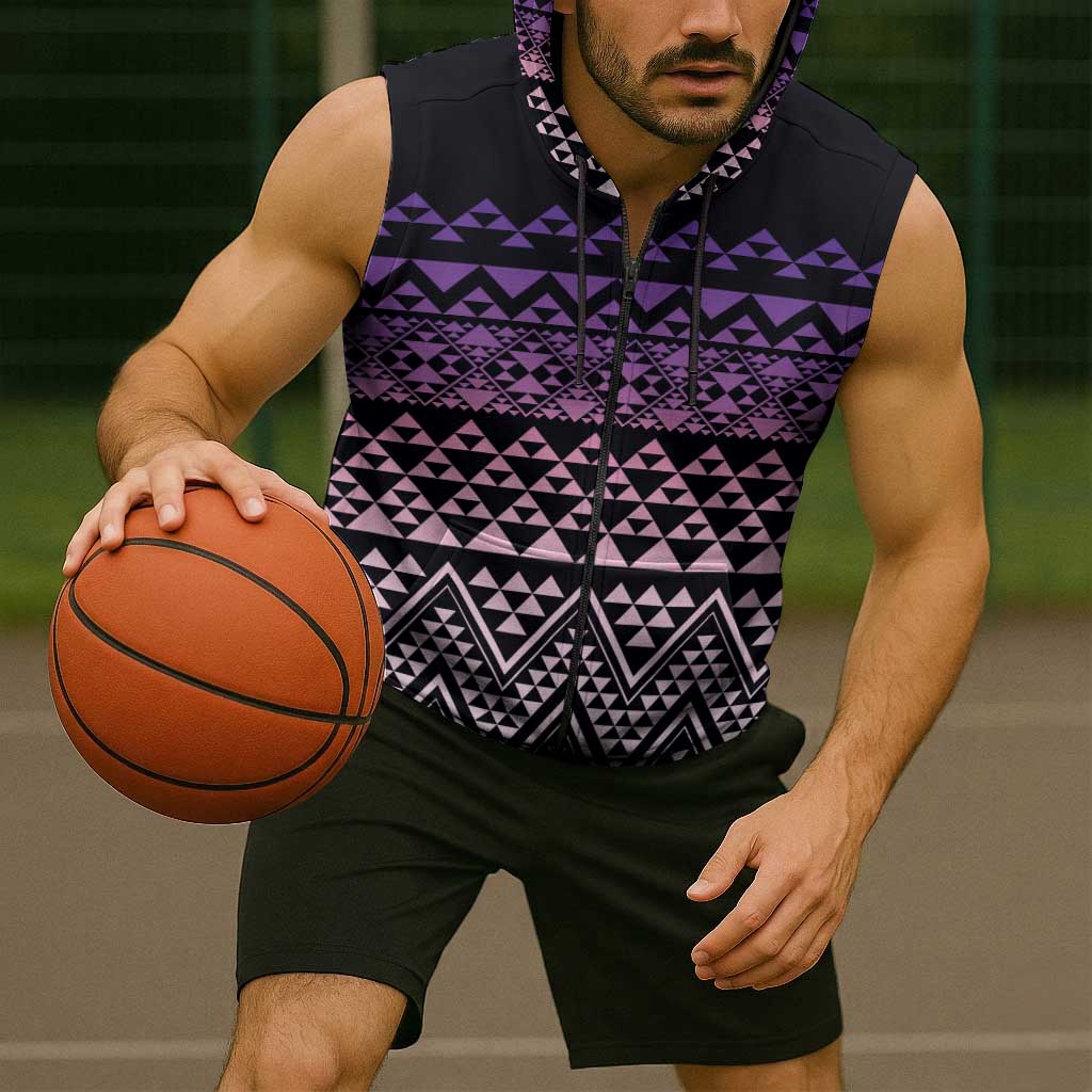 Maori Niho Taniwha Te Wheiao Sleeveless Zip Hoodie Waiporoporo LT7 - Polynesian Pride