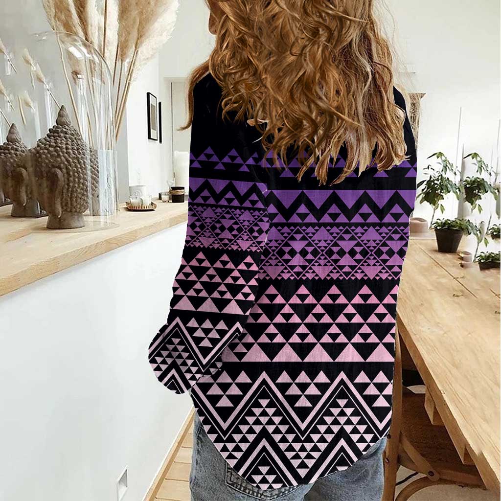 Maori Niho Taniwha Te Wheiao Women Casual Shirt Waiporoporo LT7 - Polynesian Pride