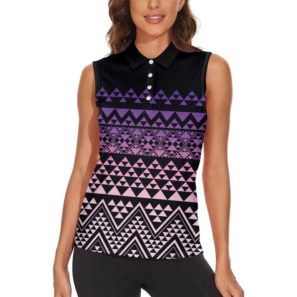Maori Niho Taniwha Te Wheiao Women Sleeveless Polo Shirt Waiporoporo - Polynesian Pride