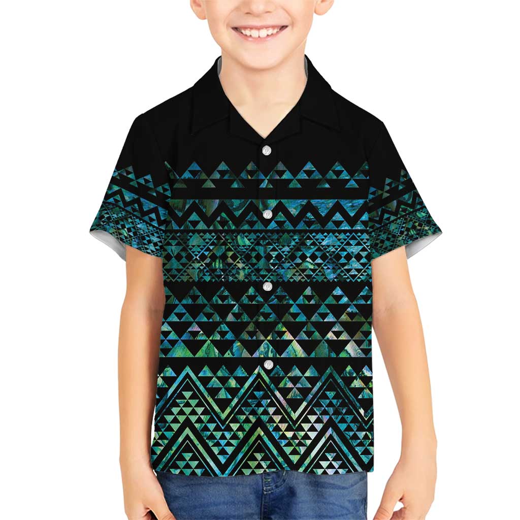 Maori Niho Taniwha Te Wheiao Family Matching Off Shoulder Short Dress and Hawaiian Shirt Paua Shell - Polynesian Pride