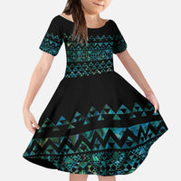 Maori Niho Taniwha Te Wheiao Kid Short Sleeve Dress Paua Shell - Polynesian Pride