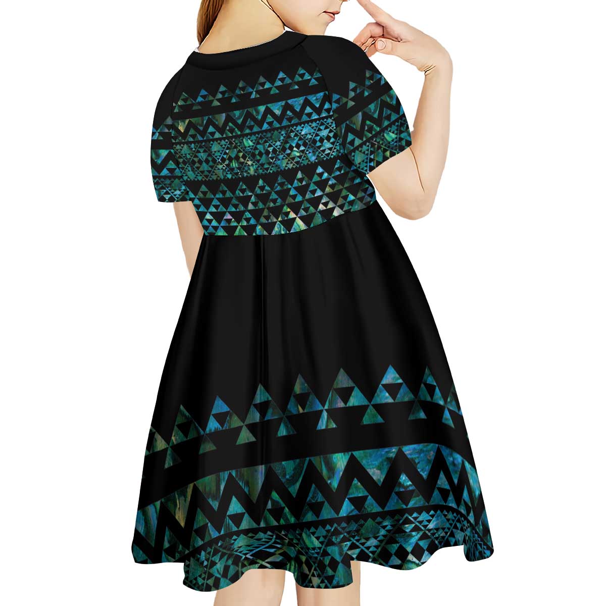 Maori Niho Taniwha Te Wheiao Kid Short Sleeve Dress Paua Shell - Polynesian Pride