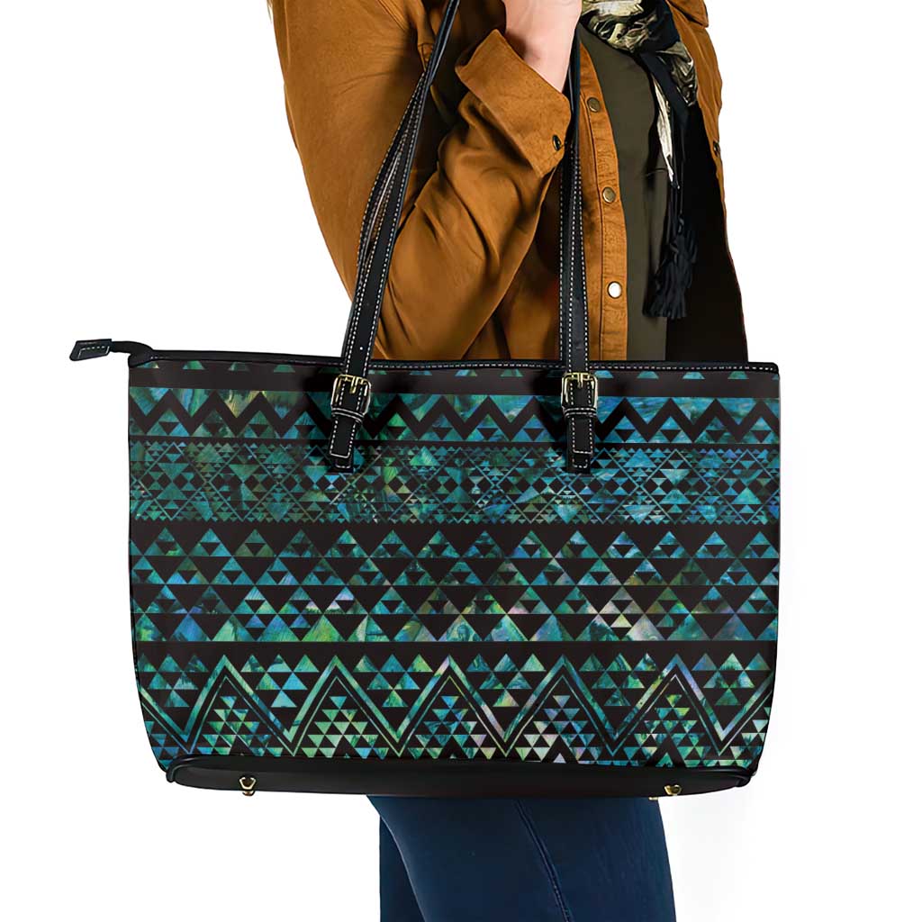 Maori Niho Taniwha Te Wheiao Leather Tote Bag Paua Shell - Polynesian Pride