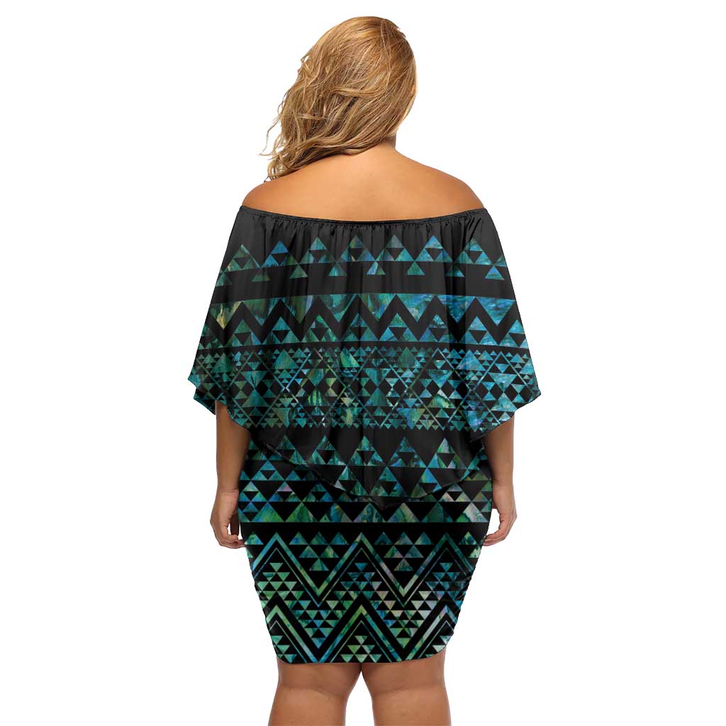 Maori Niho Taniwha Te Wheiao Off Shoulder Short Dress Paua Shell - Polynesian Pride