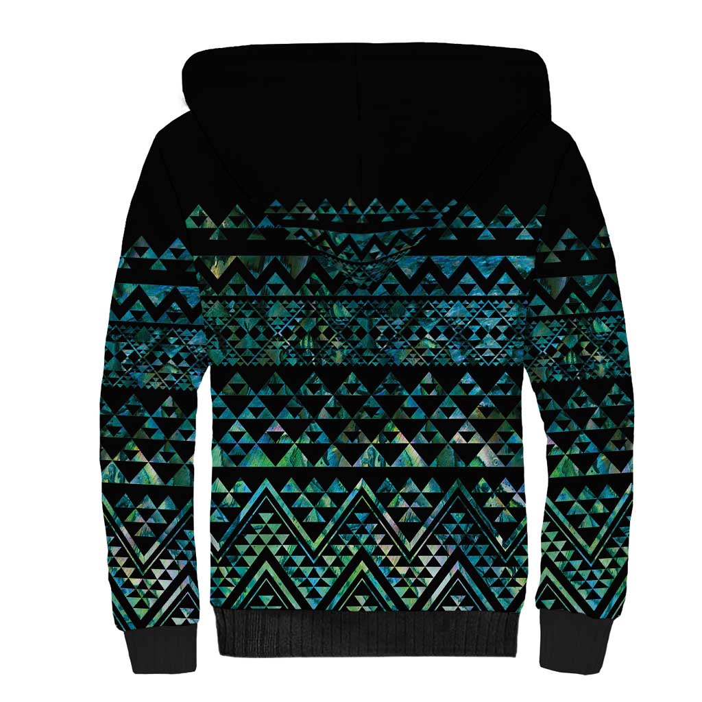 Maori Niho Taniwha Te Wheiao Sherpa Hoodie Paua Shell - Polynesian Pride
