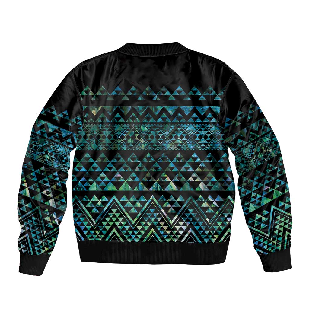 Maori Niho Taniwha Te Wheiao Sleeve Zip Bomber Jacket Paua Shell - Polynesian Pride